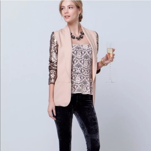 elevenses Jackets & Blazers - Anthropologie Elevenses Sequin Blush Nude Blazer